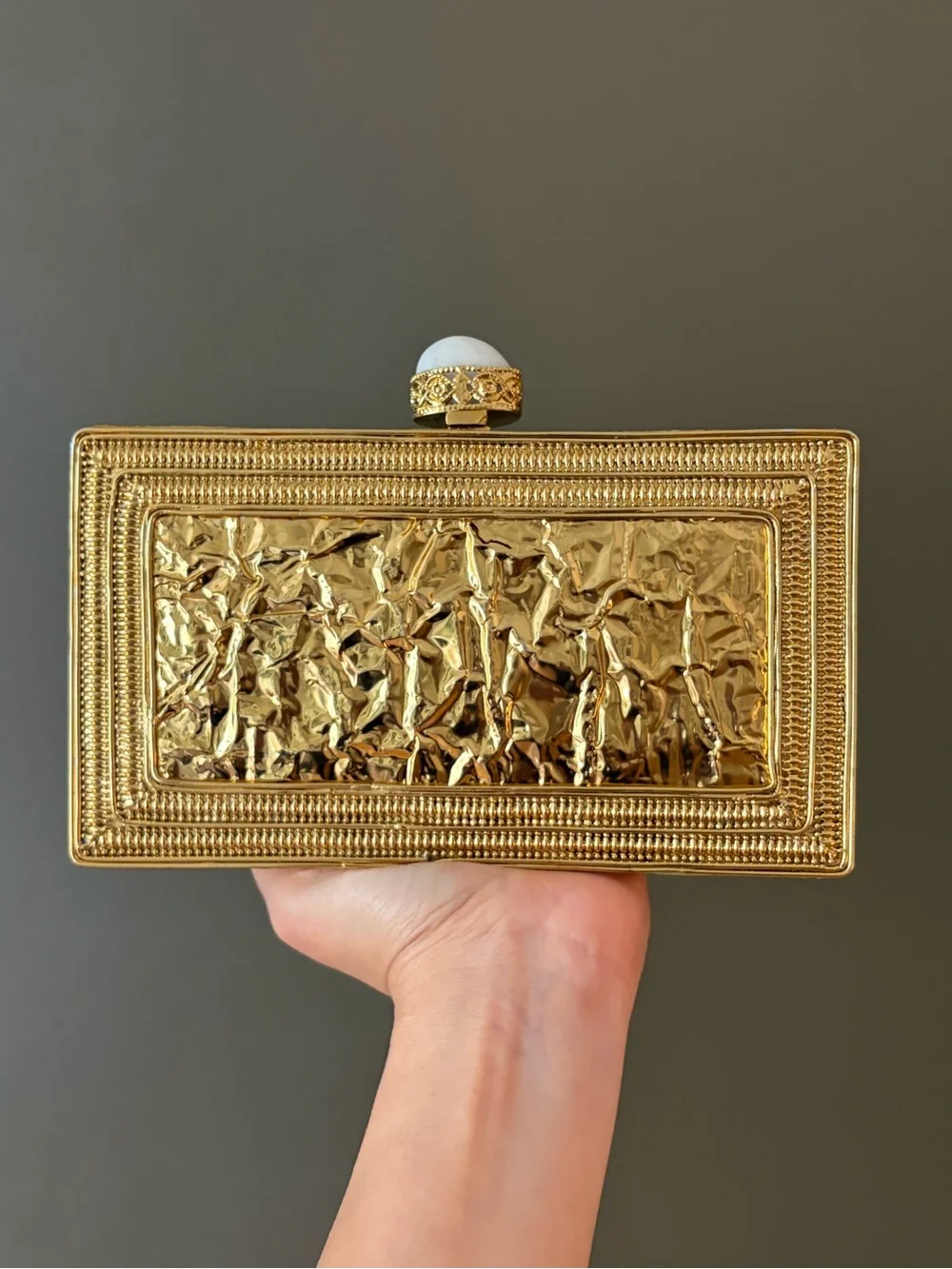 Elegant Pearl & Crystal Embellished Rectangular Clutch - Pink Pearl